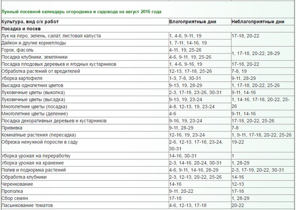 Poľnohospodársky kalendár pre mesačný kalendár za august 2016 pre moskovský región, stredné pásmo Ruska, Ural, Sibír, Severozápad, Bielorusko a Ukrajina