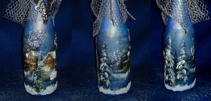 Decoupage šampanského na Nový rok