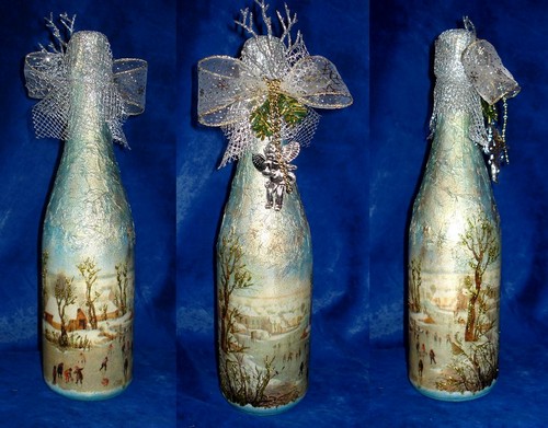 Decoupage šampanského na Nový rok