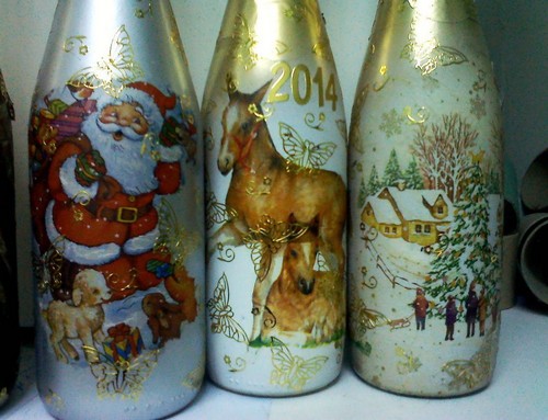 Decoupage šampanského na Nový rok
