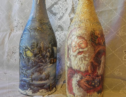 Decoupage šampanského na Nový rok