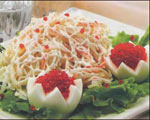Saladový recept s kalmikom, vajíčkom a cibuľkou