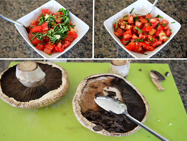 Grilované šampiňóny s paradajkovou a krevetkovou výplňou, lahodný recept