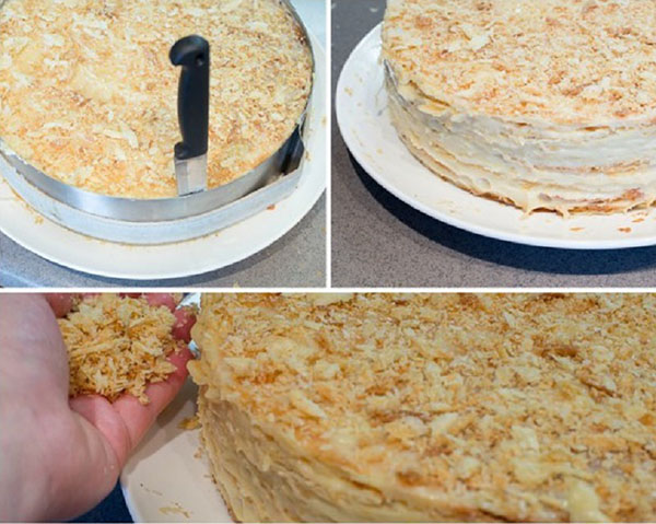 Cake "Napoleon", recepty s fotografiou doma: klasická (sovietská), s pudinkom, s kondenzovaným mliekom, z baflového pečiva